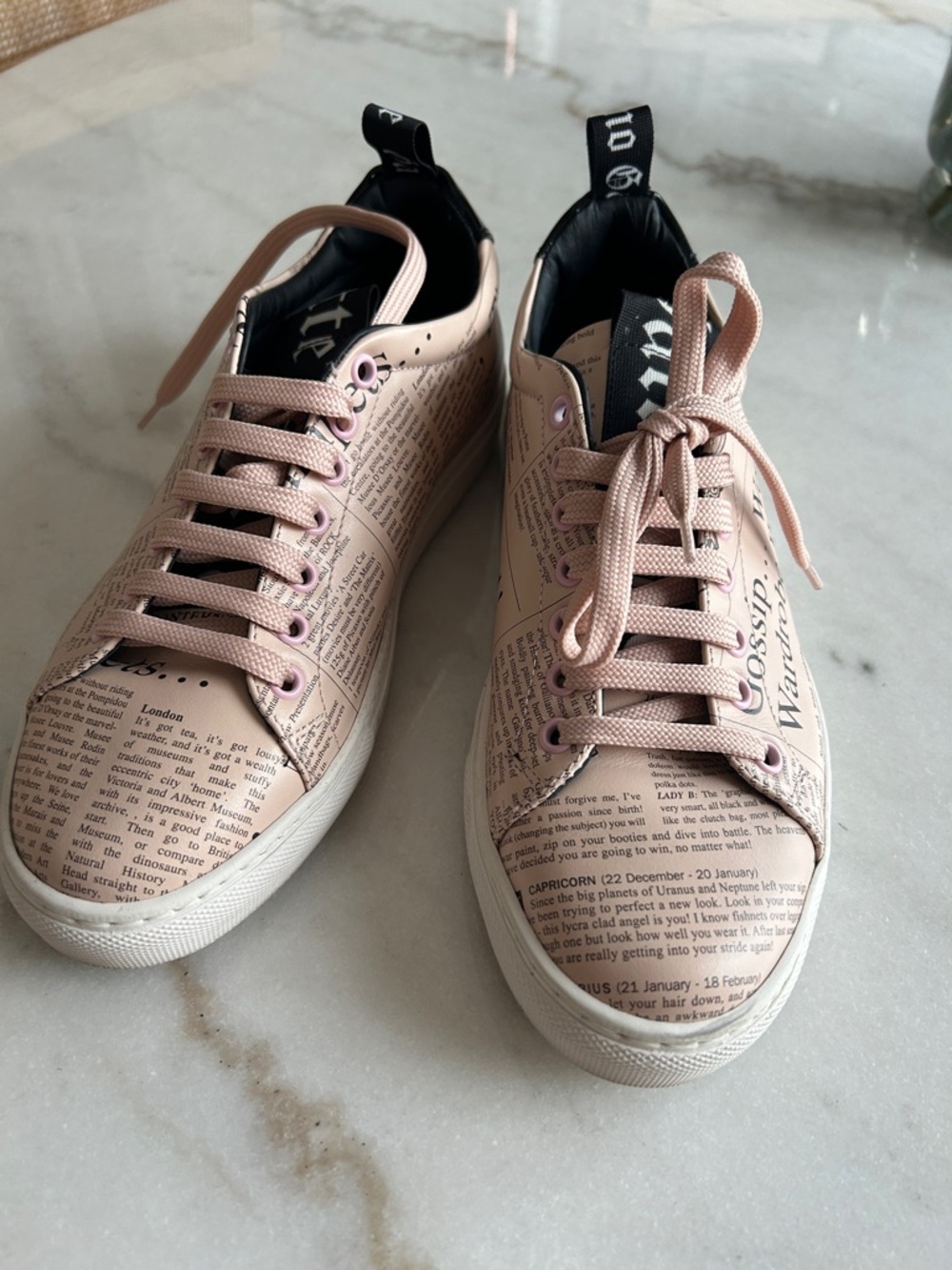 John Galliano Pale Pink Newspaper Print Sneakers made in Paris size 38